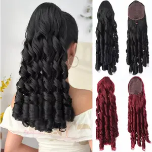 Vintage Roman Curl Drawstring Ponytail | Long French Princess Wave Synthetic Hairpiece | Natural Loose Curly Ponytail Extension