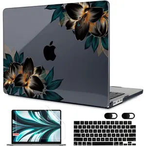 M3 M2 Case 2024 2022,Fit Model A3113 A2681, Clear Case for MacBook 13.6 inch, Laptop Hard Shell Cases with Keyboard  Webcam Cover  Screen Protector, Golden Lilies