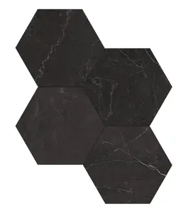 6 in. La Nero Venato Marca Hexagon Honed Glazed Porcelain Mosaic Tile