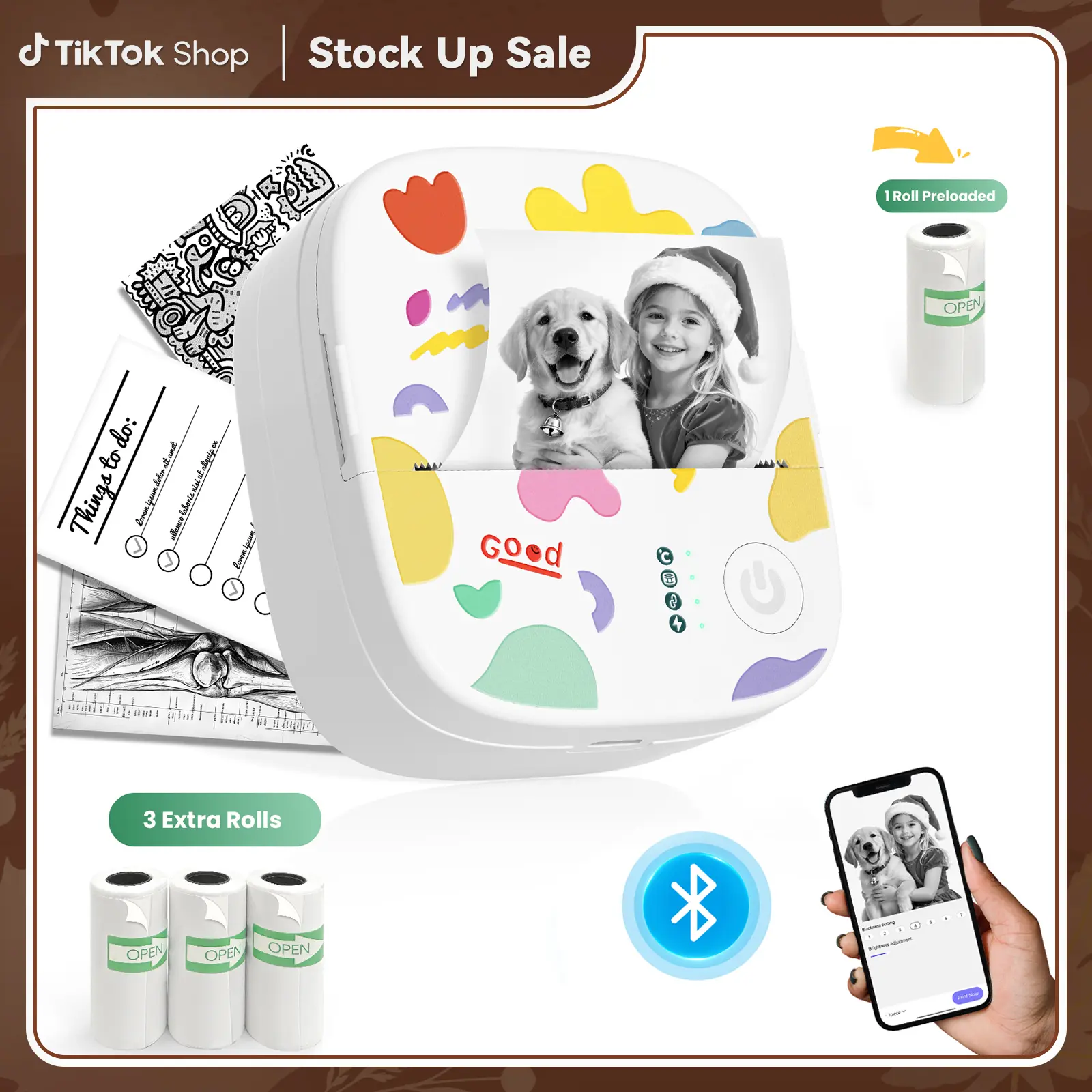 XenGro Mini Portable Handheld Wireless Thermal Label Printer - Inkless B&W, Bluetooth Included, 3 Roll Labels, Lightweight Pocket Maker for Photos, Study Notes, Kids’ Birthday Gifts (White) Gift Season #tiktokshopstockup