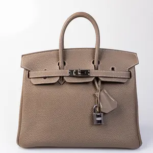 Pre-owned HERMÈS Leather Top Handle Hermes Etoupe Togo Birkin 25 Bag H26030857