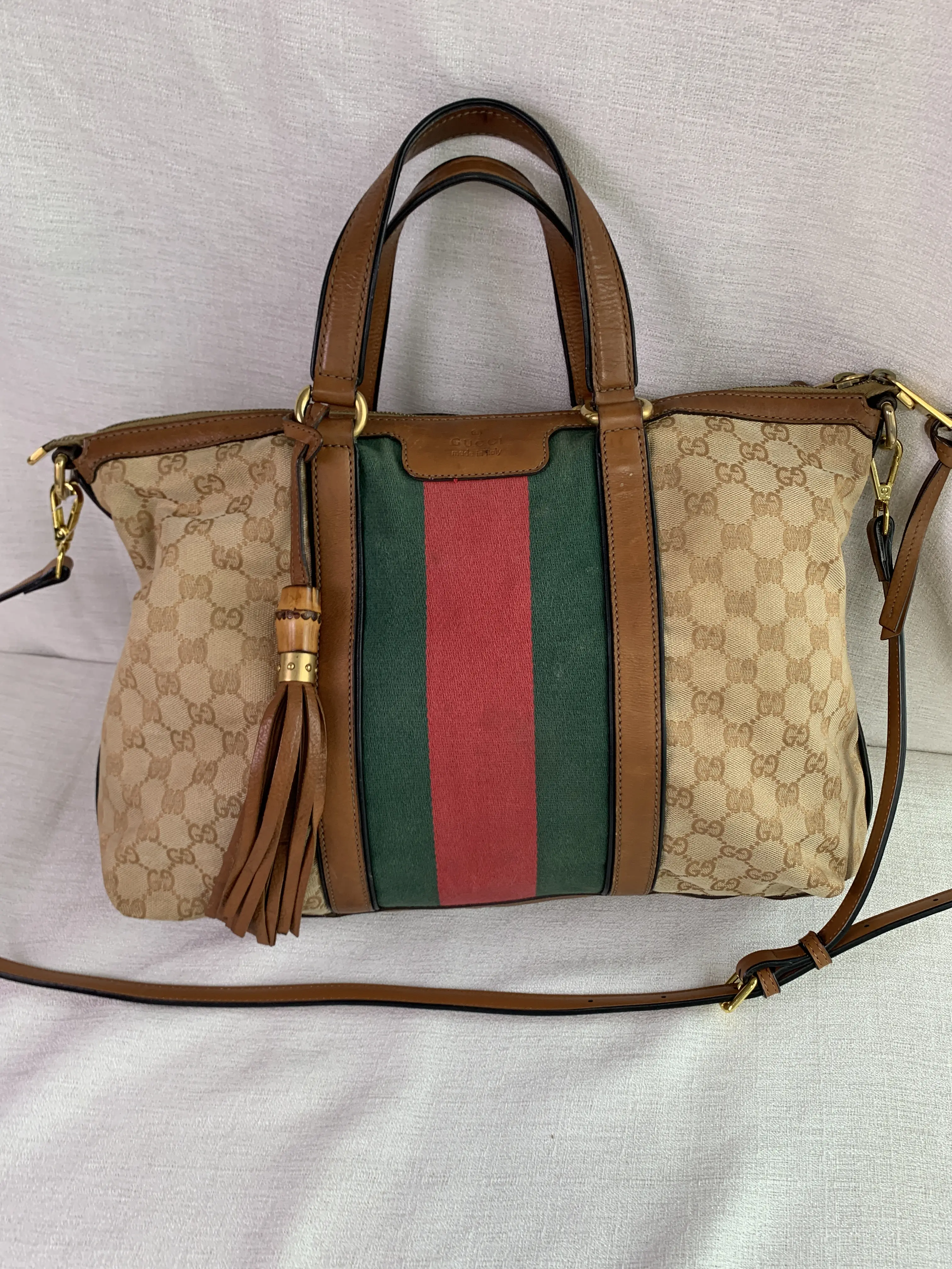 Pre-owned GUCCI Vintage GG Canvas Web Stripe Tote Bag/wj07524007/4007