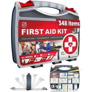 2-in-1 First Aid Kit for Car, Travel & Home, Businesses - Bonus Mini Kit for Medical Emergency Aid, Survival, Camping - FSA & HSA Eligible - 348 Pcs, Large Hardcase FAK