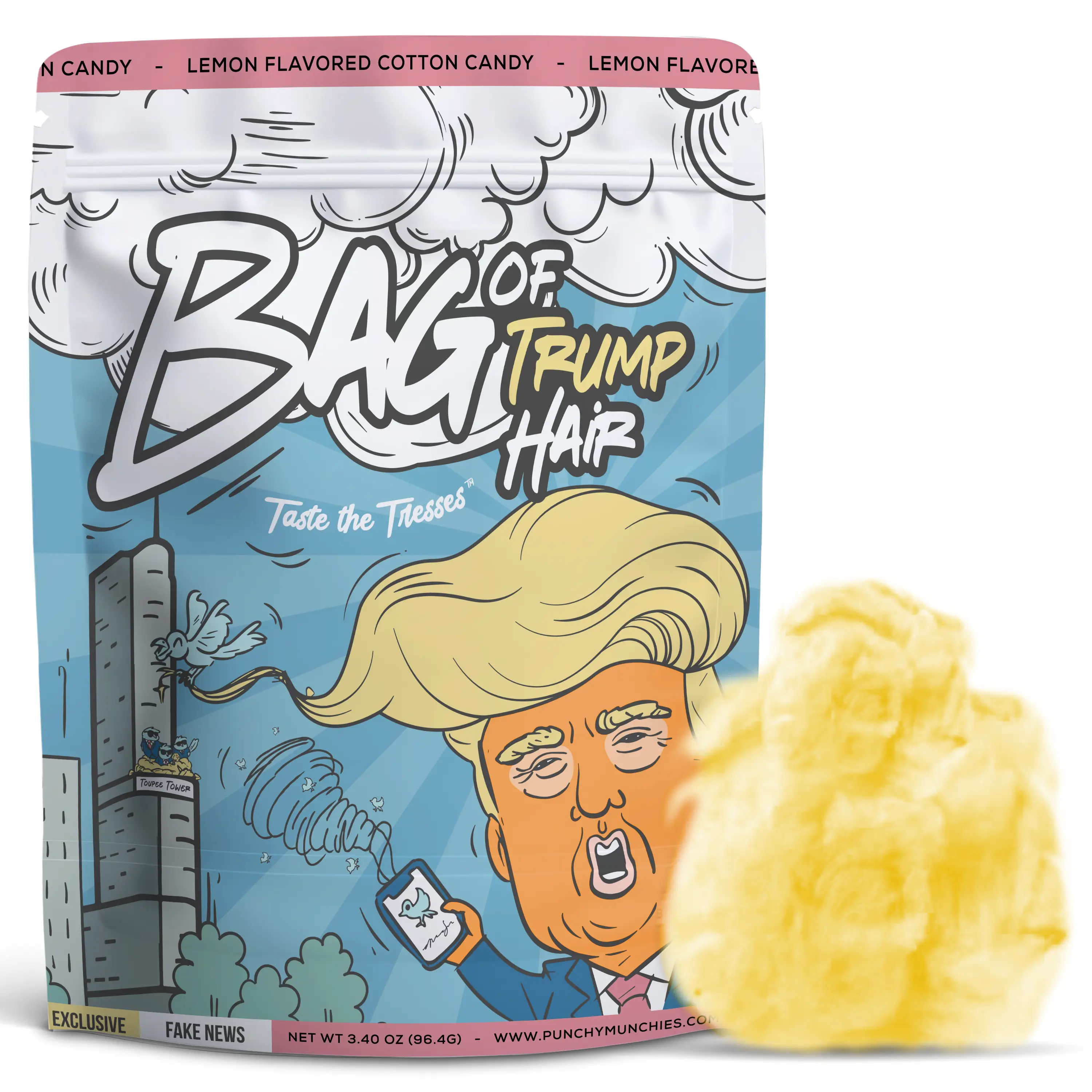 Punchy Munchies Bag of Trump Hair Cotton Candy - Gag Gift for Kids Teens, Funny Birthday Present for Men Women, Novelty White Elephant Idea, Non Polit