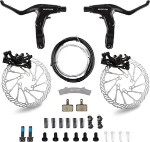 BUCKLOS Mountain Bike Disc Brake Kit, MTB Mechanical Line-Pull Disc Brakes with Aluminum Alloy Levers, 160mm Rotor, PM Universal Adapter, Noise-Free Easy Braking Single Piston for Folding & Fat Bikes