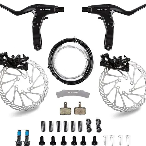 BUCKLOS Aluminum Alloy Mechanical Disc Brake Kit - 160mm Rotors, 22mm Single Piston Calipers, IS/PM Adapters, Extra Pads for Quick Swaps, Noise-Free Easy Braking, Universal for MTB, Folding, E-Bikes