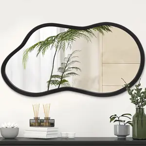 AAZZKANG Black Wall Mirror with Wood Framed Small Irregular Hanging Mirrors Modern Asymmetrical for Bedroom Living Room Entryway Bathroom Decorative 18"x10