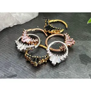 1 Piece Stunning Three Baguette Gems Fan Hinged Segment Septum Ring - 16g