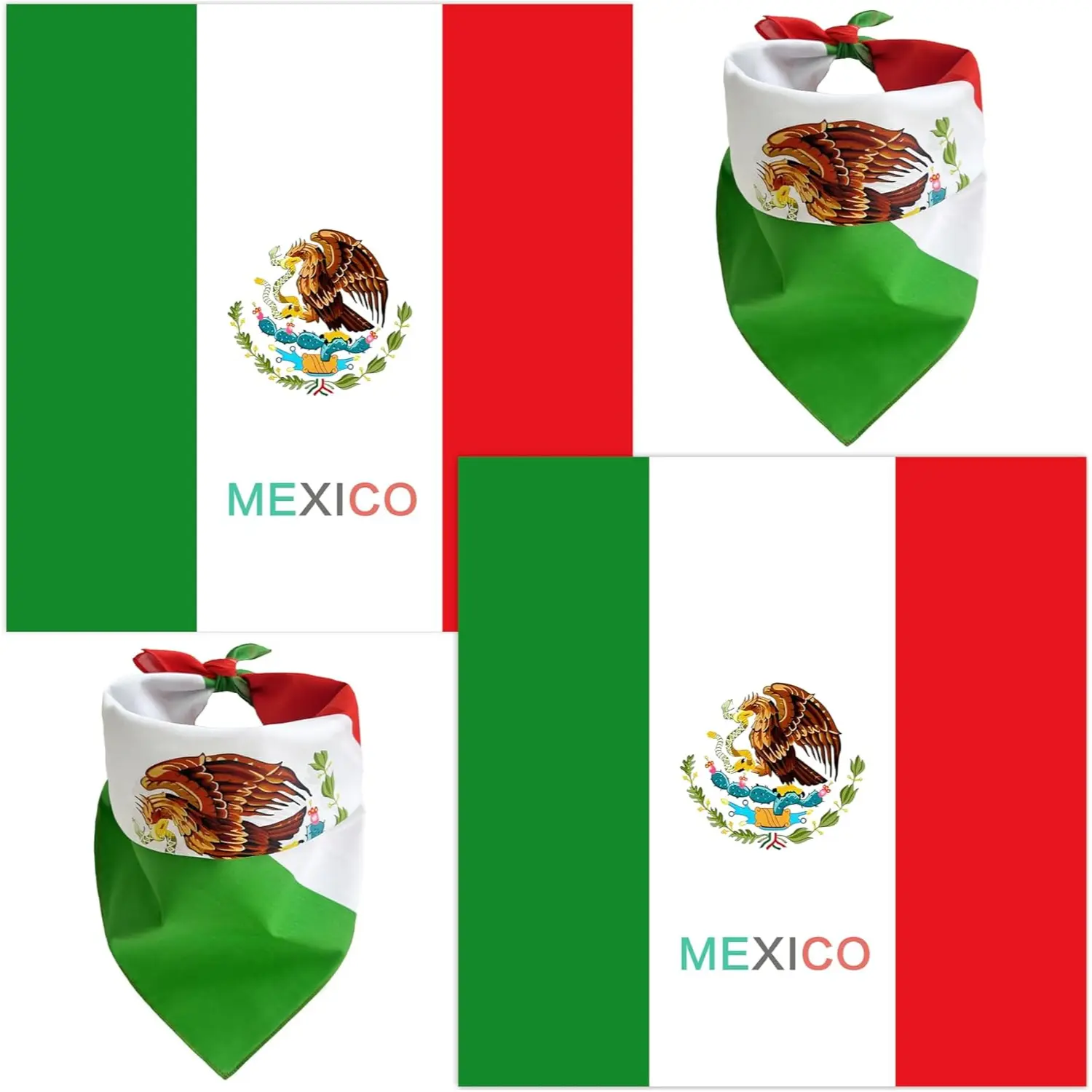 2-Pack Paisley Mexican Flag Bandanas for Men-Women, 100% Durable Cotton 22x22in All-Seasons Head Wrap, Soft Breathable Machine-Washable Reusable for Sports, Daily Use