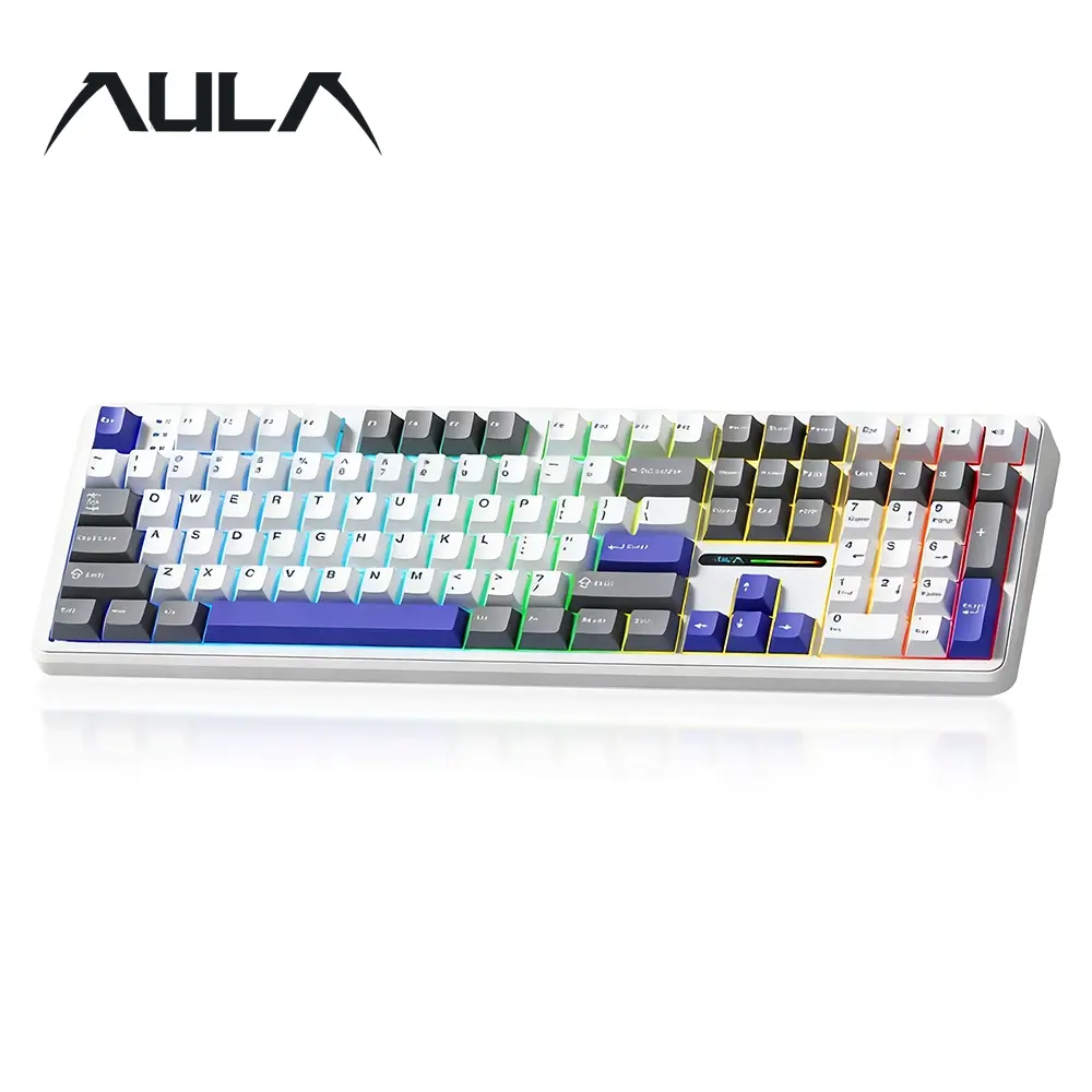 AULA F108 game mechanical keyboard, Rgb backlight keyboard, Lighted keyboard, supporting wired/wireless three-mode connection, 108-key layout, full-key shaft body hot plug, suitable for computer/notebook, daily office, supporting Windows/Mac