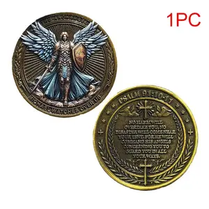 Angel Michael Medal, 1 Count Double Sided Embossed Coin, Commemorative Coin, Home Decor Ornament &  Gift for Friend