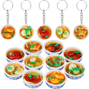 10Pcs Mini Toy Food Keychain Set - PVC Simulation Flower Bowl Noodle Keyring - Creative Miniature Dollhouse Accessories - Cute School Bag Key Pendant Mix