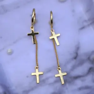 925 Cross Huggie Hoop Earrings, Dainty Cross Earrings, Cross Charm Dangle Earrings, Religious Jewelry, Gift for Her