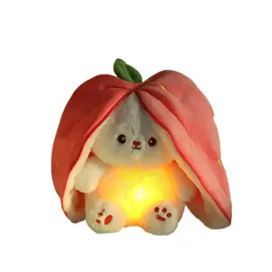 Luminous Motion Lights Bunny Doll Sleeping Strawberry/Carrot Rabbit with Breath Sound Best Birthday Gift Plush Toy funny stuffed animals