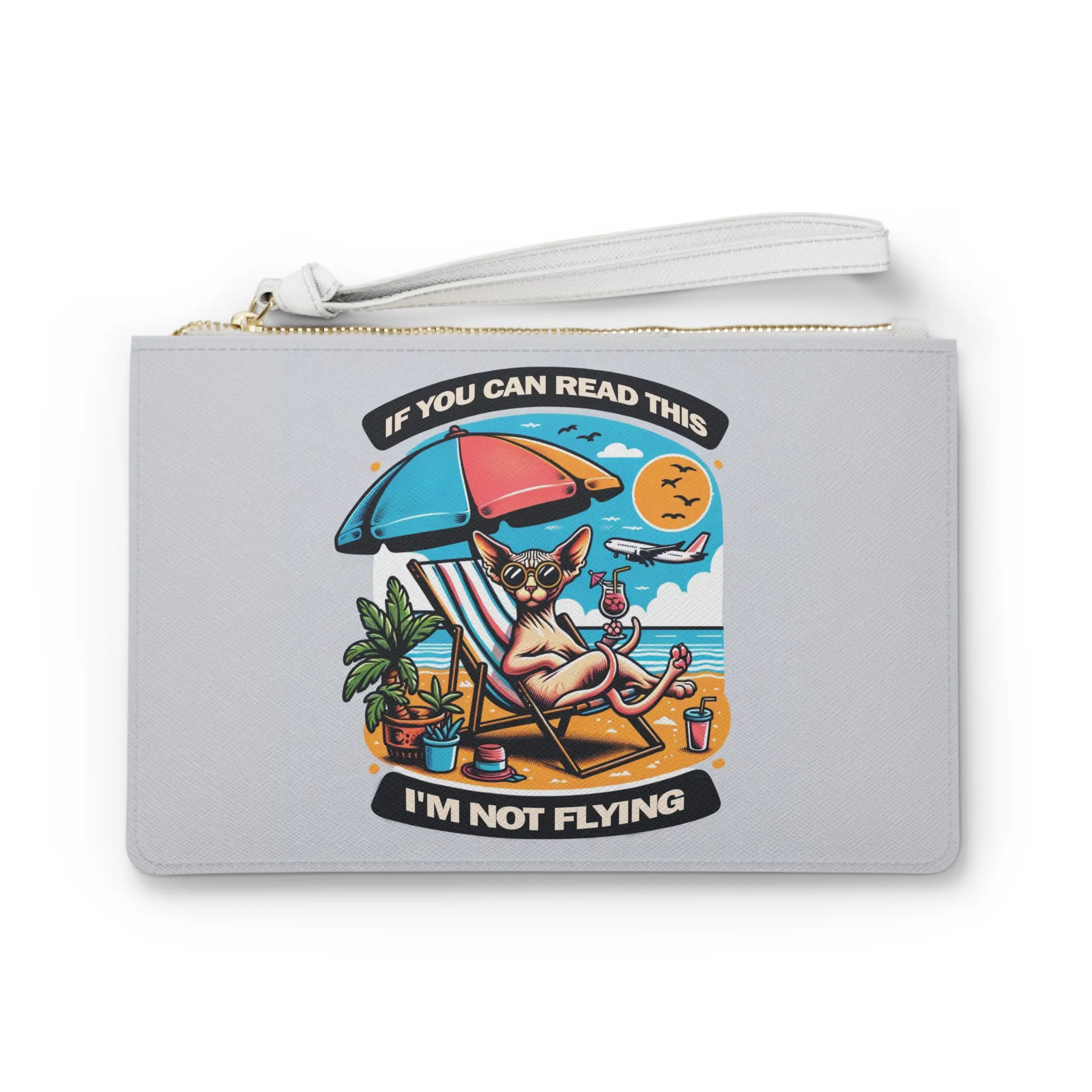 Women's Chic Sphynx Cat Clutch Bag, Whimsical Saffiano PU Leather Wristlet with Funny Quote, Multi-Compartment