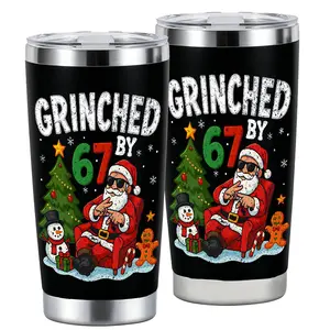 Funny Grinched by 67 Design 20oz Stainless Steel Cup, Tumbler, Thermos Cup with Lid, Reusable Drinking Cup, High-Quality Water Bottle for Iced Coffee, Beer, Juice, Milk, Cold Drinks, Fashionable, Perfect Gift for Whimsical Christmas Fans, Friend, Family