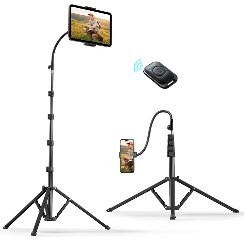 Weilisi Heavy Duty Tablet Tripod Stand 82” Tall, Floor Stand with Remote and Adjustable Gooseneck for Watching/Stream/Recording, Tripod for iPad Pro 12.9”/Kindle/iPhone, and All 4.5-13” Tablet/Phone