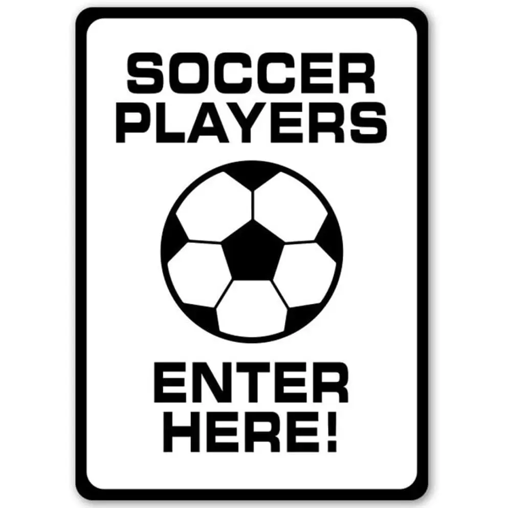 Soccer Players Enter Sign, Soccer Room Entrance, Soccer Room, Soccer Player Gift, Soccer Sign Decor, Soccer Player Enter Here, Soccer Kid Funny Home Decor Tin Sign Retro Metal Bar Pub Poster 8x12 Inch
