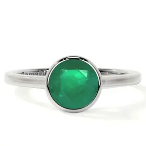 Bezel Set Round Emerald Solitaire Ring (0.75cts.)- REM002-6X6-A
