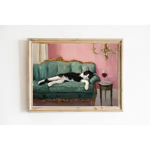 [ SALE UP TO 45% ] Tuxedo Cat with Red Wine Art Print | Cute Quirky Whimsical | Cocktail Art Bar Cart Decor | Fine Art Print Gift | Trendy Home Wall Art Print