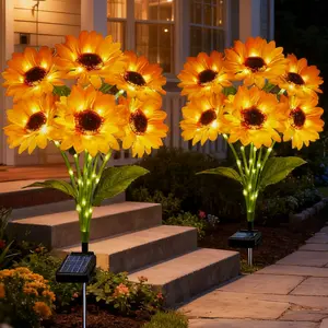 12 Flowers Solar Sunflowers Mather's Day Gift Spring Solar Outdoor Lights Garden Lights-IP44 2 Sets Of 12 Flowers Easter Decorations Camping Lights Patio Pool Indoor Decor-For Villa Shop Memorial Ideal Birthday/Father's Day Gift No Electricity Needed