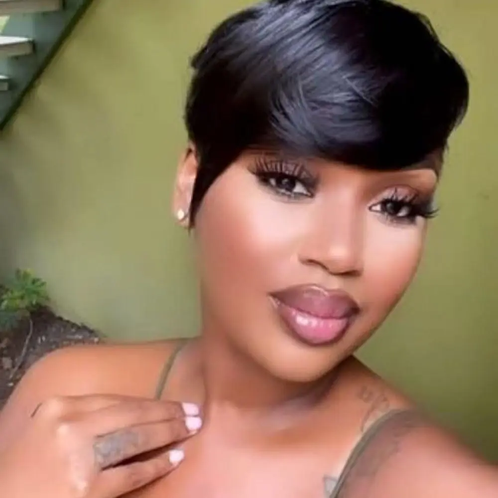 Pixie Cut Wigs Human Hair with Side Bangs Short Wigs for Black Women Natural Straight Short Black Pixie Wigs Human Hair Glueless Layered Cut Brazilian Hair Side Part Bob Wig No Brand