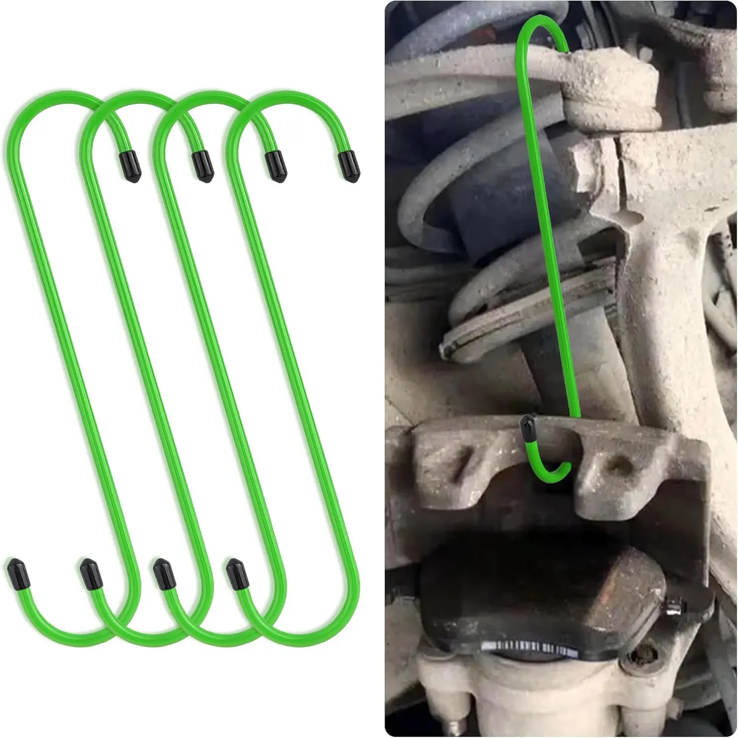 2PCS Brake Caliper Hangers,Brake Caliper Tool/Brake Caliper Compression Tool for Changing Brake Pads,Braking,Universal Automotive Tools Brake Caliper Hooks with Rubber Caps (2, Green)Quesear
