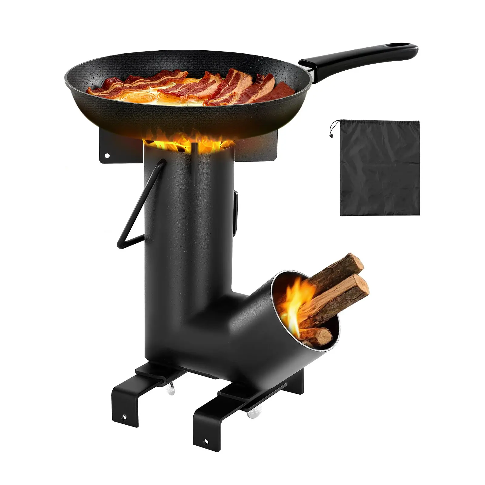 VEVOR Camping Rocket Stove, Wood Burning Portable Rocket Stove with Carrying Bag for Backpacking, Carbon Steel, Burn Wood, Twigs or Sticks for Outdoor Cooking, Backyard, Camp Cooking, Heating, Black