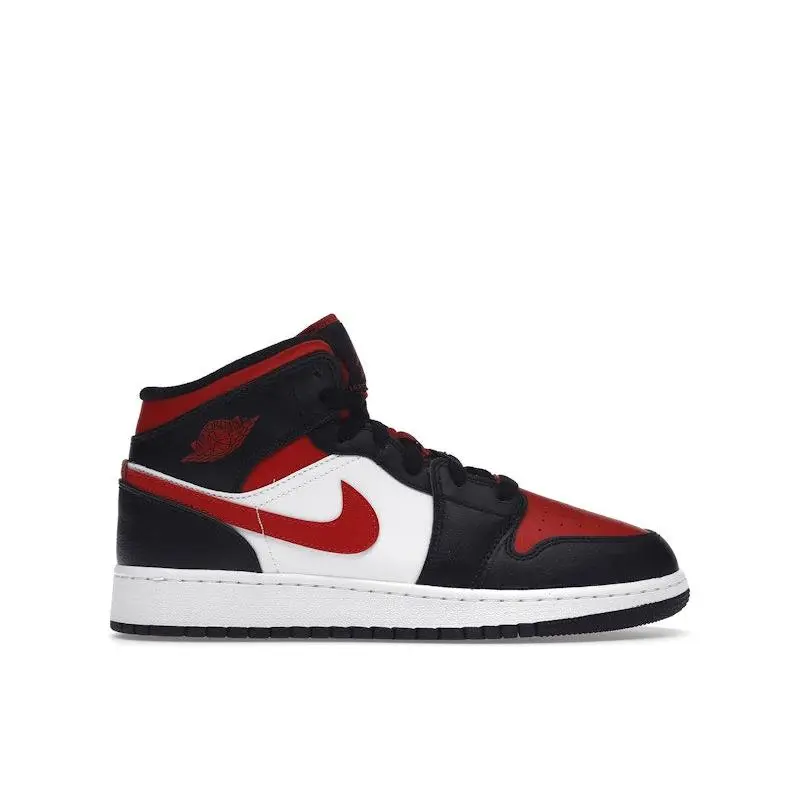 Jordan Kid's Air Jordan 1 Mid Black Fire Red Basketball Shoes, from StockX