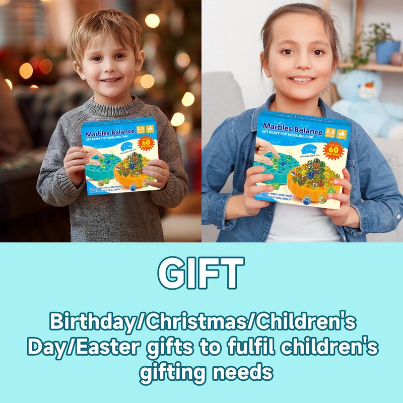 Family Edition Game Toy, Family Fun Game, Glass Marbles Jenga Wobble Ball Puzzle Marbles Balance Game Multiplayer Interactive Board Game, Dice & Challenge Cards - Suitable for 1 to 4 players Gifts, festive gifts