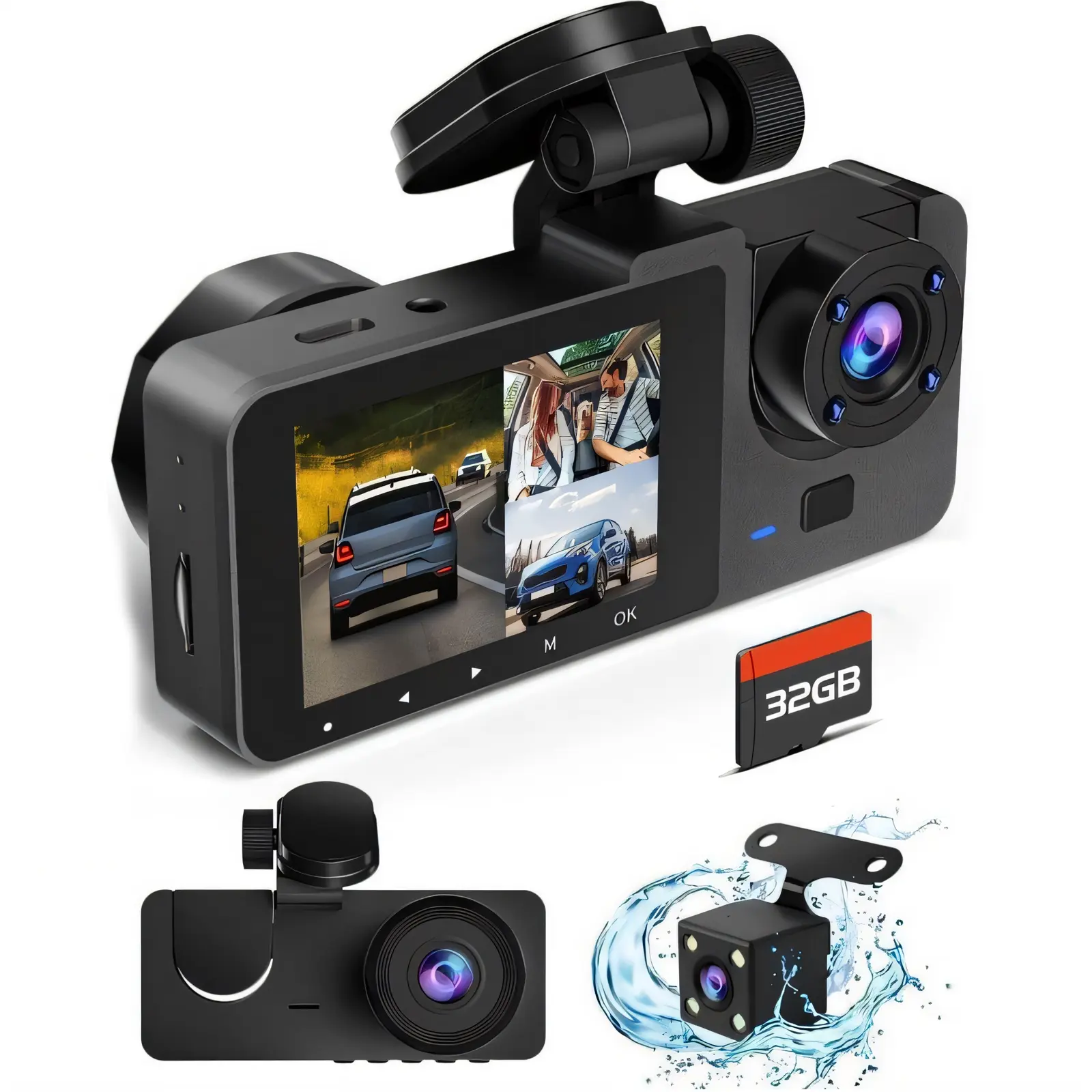 Dashcam 3 Channel Car DVR HD 1080P 3-Lens Triple Dashcam Inside Vehicle Dash Cam Three Way Camera DVRs Recorder Video Registrator Dashcam Camcorder Dash Camera Automotive Driving Recorder
