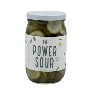 The Power Sour - Gourmet Pickle Chips for Snacks & Sandwiches - Extra Tangy & Crunchy - 16 Oz Jar
