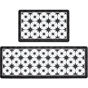 Black Kitchen Rugs Set of 2, Anti  Mats for Kitchen Floor,  Cushioned Rug, Non Slip Memory  Standing Mat for Sink, Stove, Laundry,  Tile, 17.3"x27.6"+17.3"x47.2"