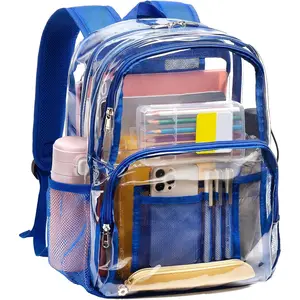 Clear Backpack Heavy Duty - Large Clear Bookbag Transparent See Through Backpack Plastic Backpacks for College Work Travel - Blue