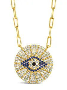 CZ Evil Eye Disk Pendant Necklace