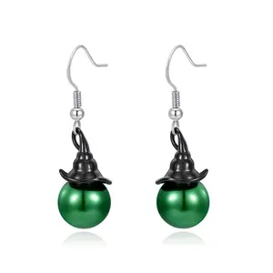 Wicked Movie Inspired Green&Pink Pearl Earrings, Classical Witch Hat Crown Wicked Earrings for Fans, Pearl Jewelry for Women Wicked Merch Accessories Gifts