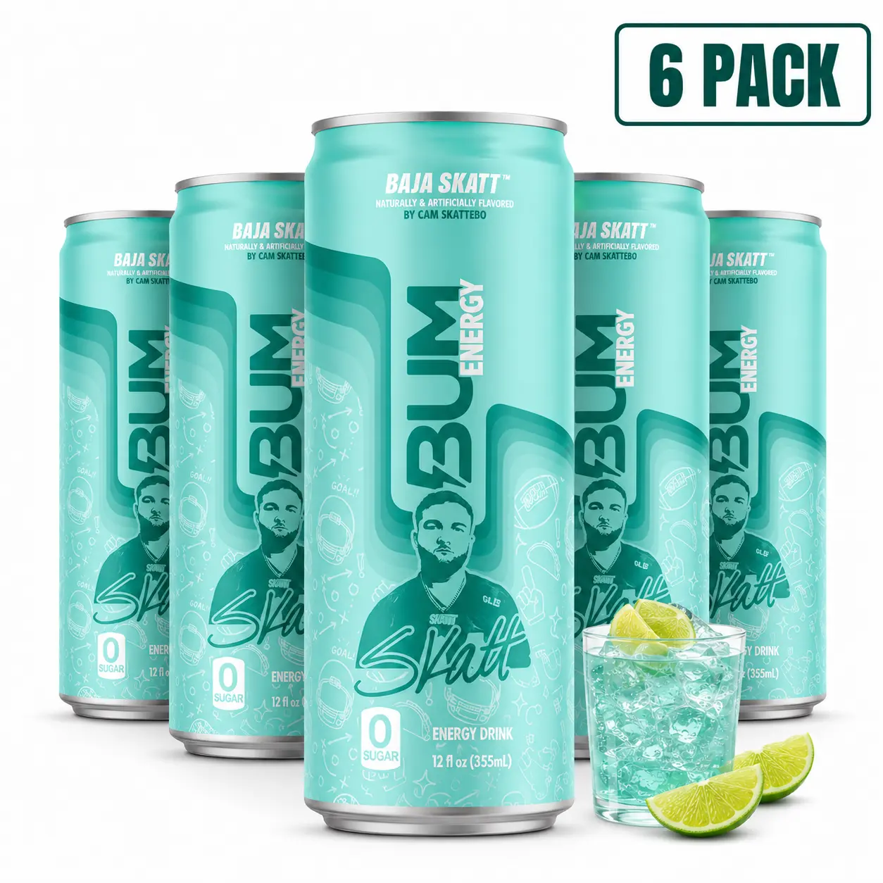 BUM Sugar-Free Energy Drink, Cherry Frost Flavor - 12 oz, Pack of 6, Lightly Carbonated, No Artificial Colors, Natural Caffeine & Citicoline for Energy, Focus & Brain Boost, Sports Beverage for Workouts