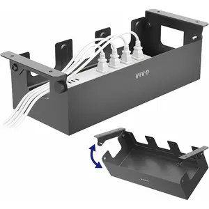 Flip-Open 16 inch Under Desk  Management Holder, Under Standing Desk Steel Cord and Power Strip Organizer, Black, Desk-ACCBM1