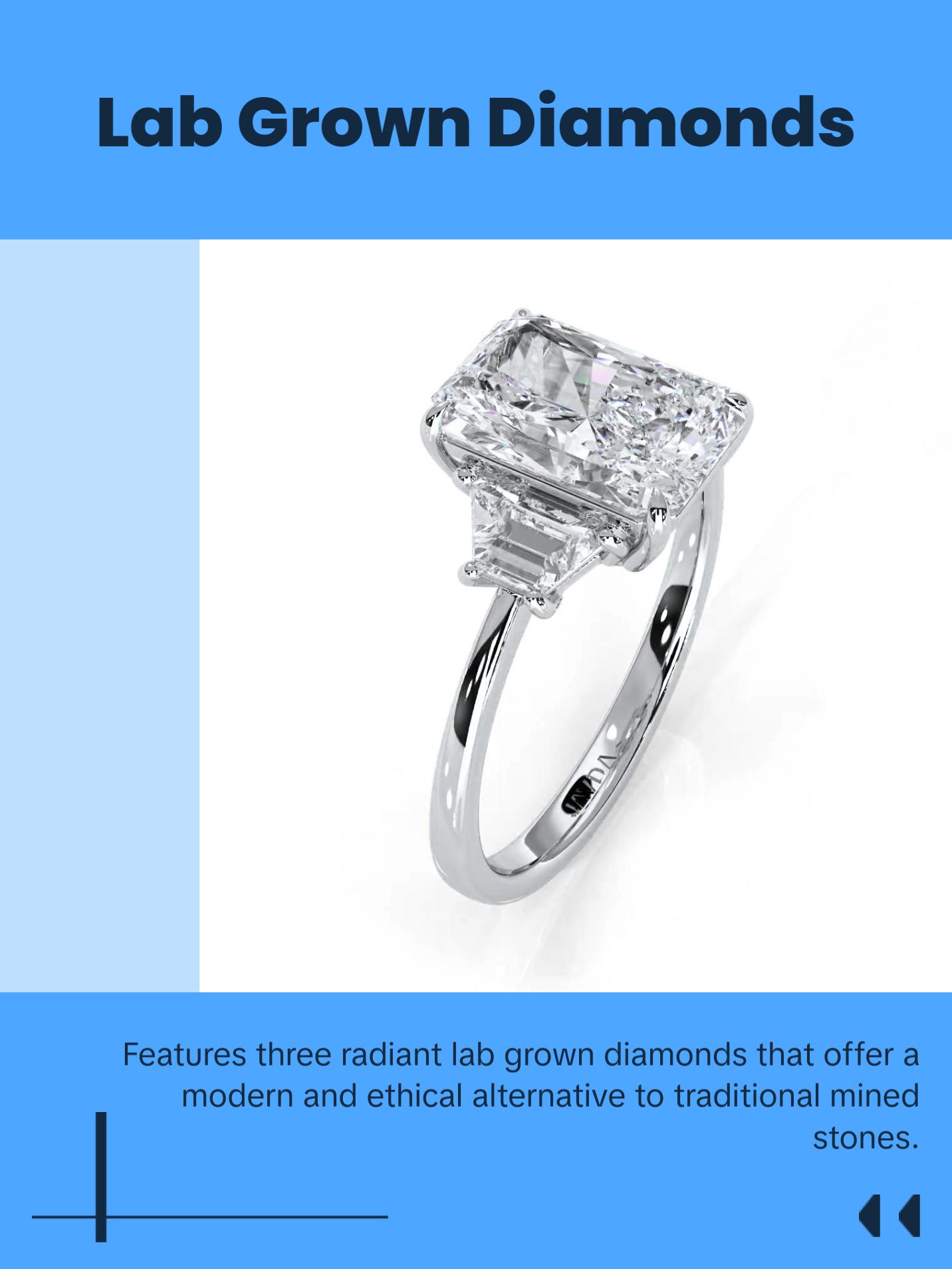 3 Stone Radiant Lab Grown Diamond IGI Certified Engagement Ring 18k White Gold 5.04 Ctw. - Perfect for Your Special Occasion