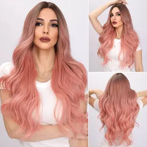 SMILCO/28-inch Ombre Pink Loose Wave Without Bangs SM313 - Adjustable Strap, Mesh Cap Included, Long Lasting Wear, Soft Natural Look