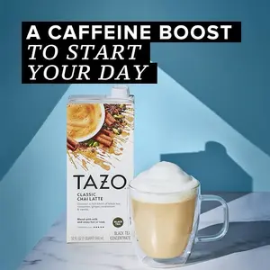 TAZO Classic Chai Latte Black Tea Concentrate 32 oz Carton - Caffeinated Blend with Cinnamon Ginger Cardamom Vanilla for Everyday Lattes Mocktails Hot or Iced Nata Beverage Lemon