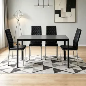 47.25” Tempered Glass Dining Table for 4, Modern Black Metal Frame Kitchen Table for Small Spaces & Apartments, Easy-Clean Rectangle Dinner Table with Heavy-Duty Glass Top furniture