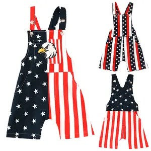 Babamoon Toddler Baby Girl Boy 4th of July Outfits Girl Boy American Flag Overall Shorts Suspender Jumpsuit with Pocket