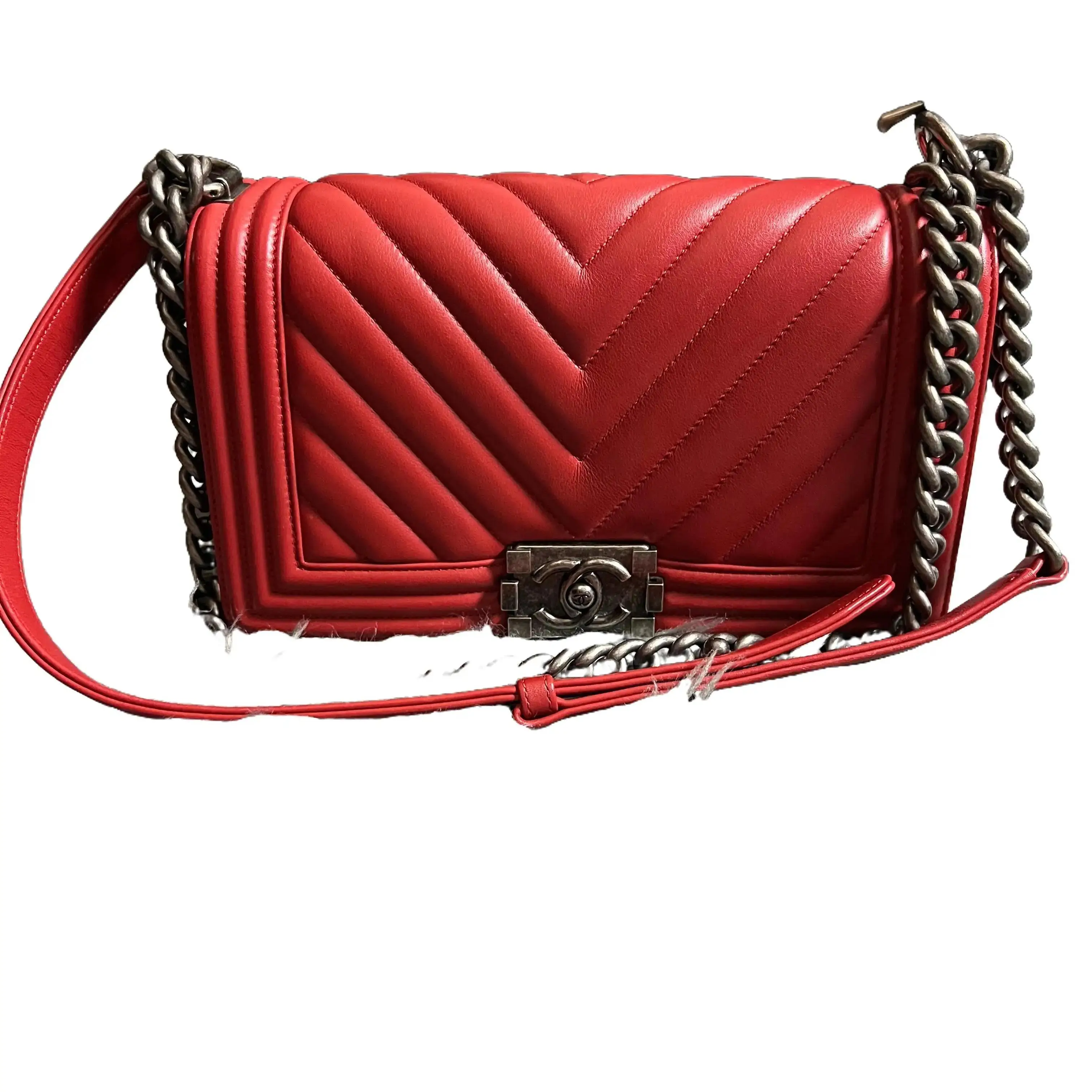 Pre-owned CHANEL Chevron Crossbody Bags Medium Boy Bag