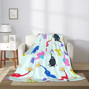 Pikmin Cartoon Print Flannel Fleece Throw Blanket - Soft, Comfortable, Warm, Multifunctional Nap & Throw for Home, Office, Car, and Camping - Digital Printed Polyester Glam Style All-Season Blanket - Perfect Gift