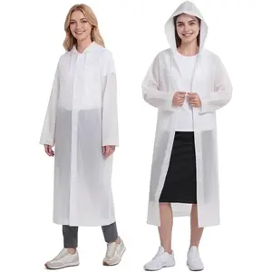 Rain Ponchos Reusable (2 Pack), Waterproof EVA Raincoats with Hood & Drawstring For Adults, Women & Men