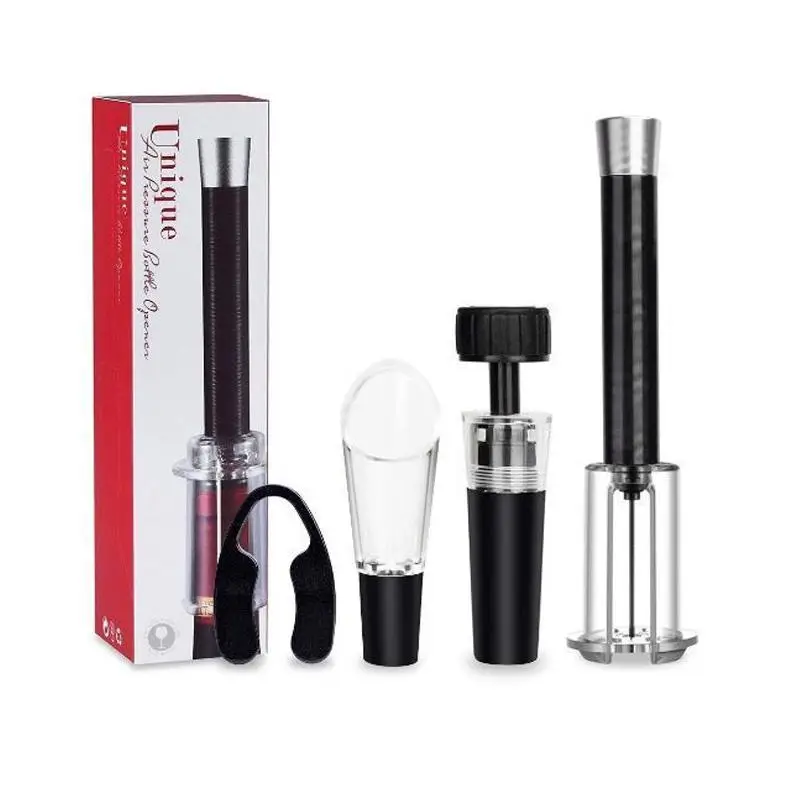 Portable Air Pressure Pump Wine Opener Kit, 4 Counts/set Including Vacuum Stopper, Wine Pourer, Foil Cutter & Bottle Opener, Kitchen Gadgets for Home