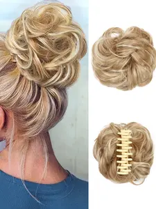 10 Inch Short Curly Wavy Claw Clip Ponytail Extension Hair Natural Soft Synthetic Hair Loose Tousled Updo for Women Highlighted light Golden Blonde Perfect for Parties Holidays