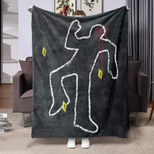 True Crime Crime Scene Chalk Outline Flannel Fleece Throw Blanket, Ultra Soft Cozy Plush Warm Blanket for True Crime Lovers, Gothic Mystery Decor for Couch Bedroom, Lightweight All Season Blanket Ideal Gift for Adults Men Women