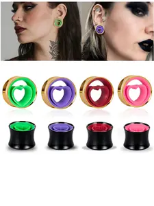 Vanku 2pcs Dual Color Heart Ear Tunnels | Anti-Allergy Stainless Steel | Daily & Party Wear